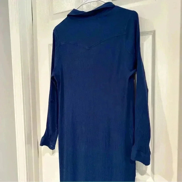Soft Surrounding Dress Sz M Blue Button Up Collar Shirt Dress Belt Maxi Pockets - Picture 12 of 17